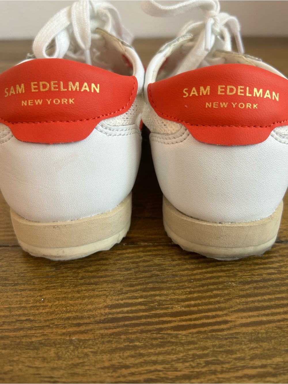 Sam Edelman Irma White & Red Sneakers with Suede Toe - Picture 8 of 15